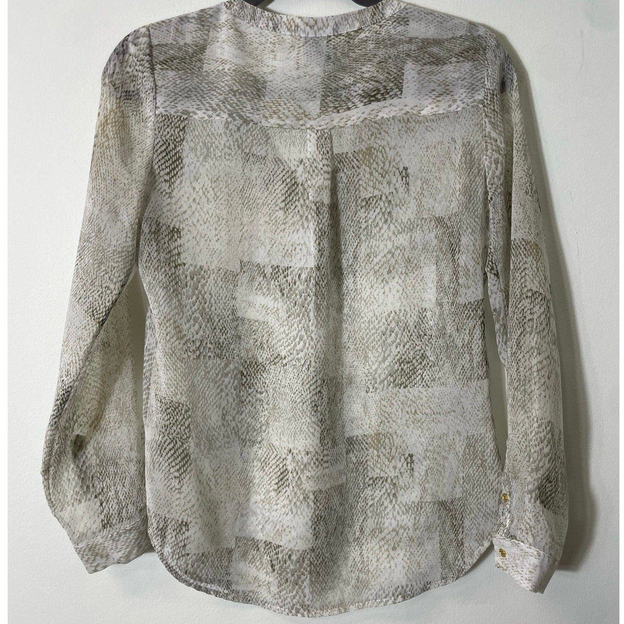 Ecru Sheer White Snakeskin Print Shirt Sz S