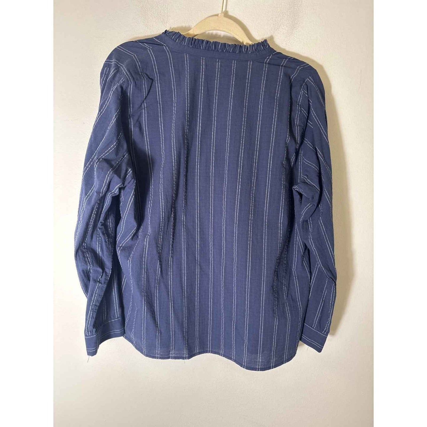 209wst38 Blue White Stripe Long Sleeve Snap Up Top Sz XL