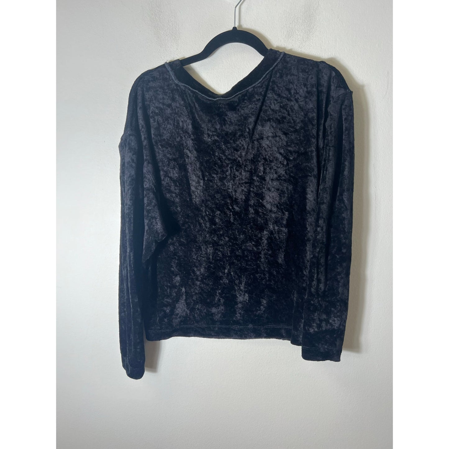 We The Free Black Crushed Velvet Top, Long Sleeve. Generous Fit