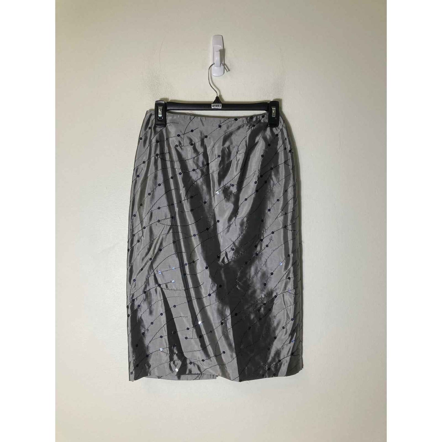 Emma Black Silver Midi Pencil Skirt with Sequin Detailing Sz 6