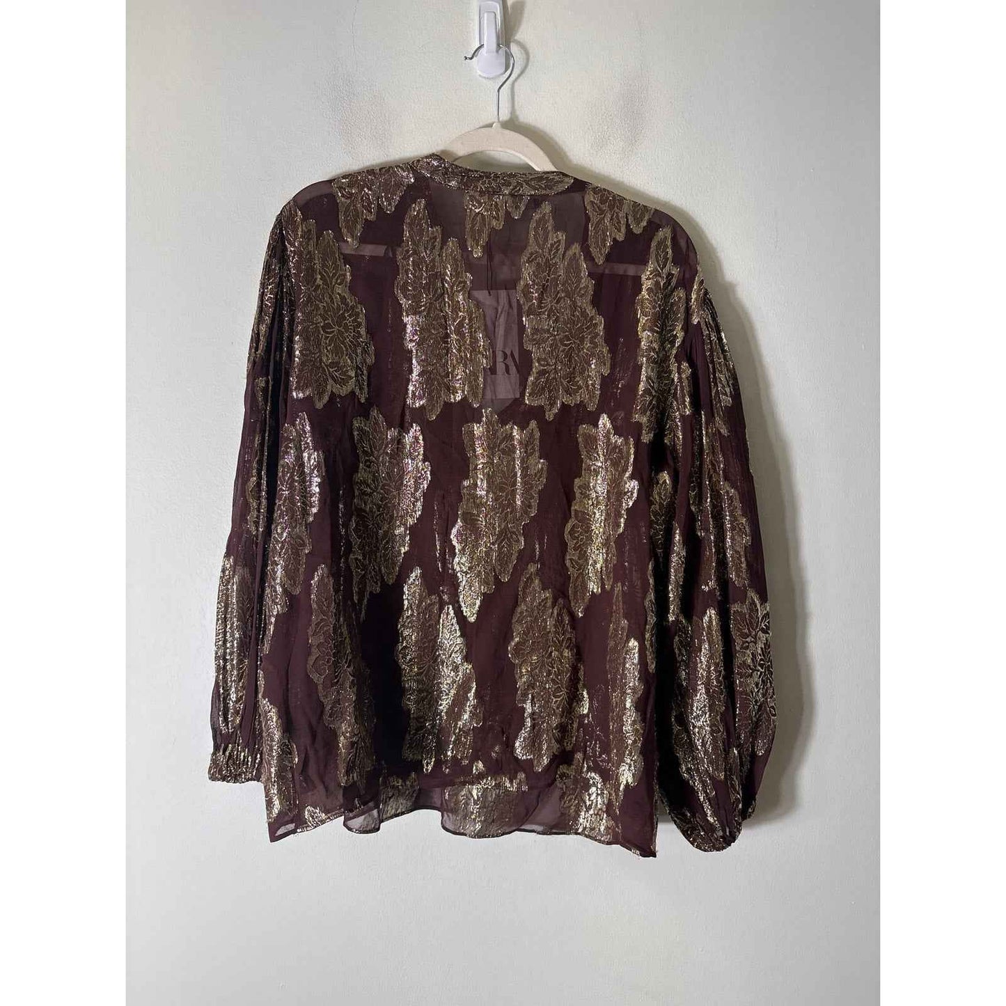 Zara Brown and Gold Threaded Sheer Top Sz L