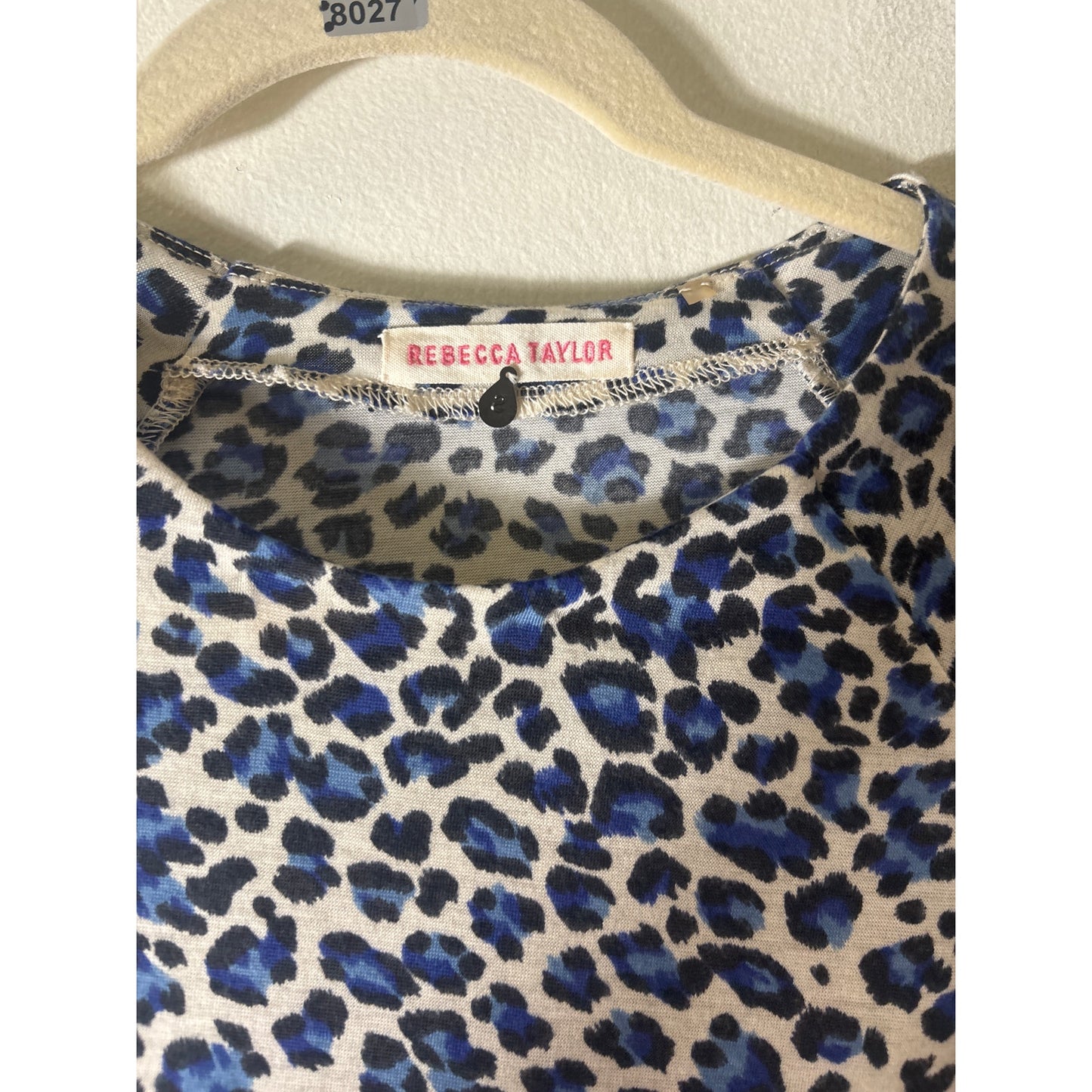 Rebecca Taylor Blue Cheetah Print Cap Sleeve Ruffle Hem Sz S
