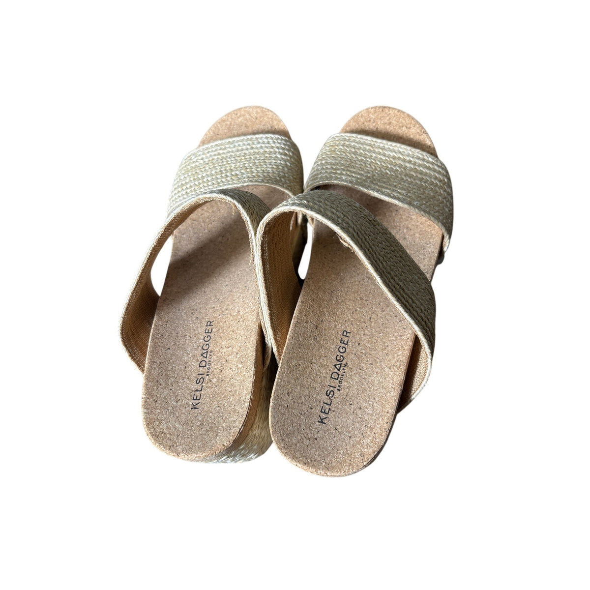 Kelsi Dagger Raffia Two Strap Wedges Sz 8