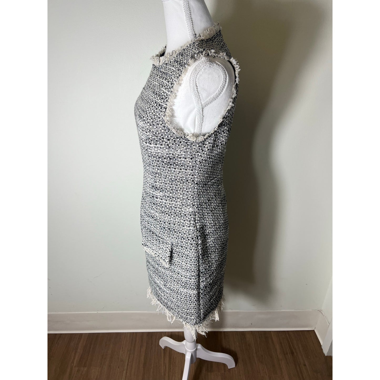LeLe Black White Tweed Sleeveless Knee Length Dress Sz S