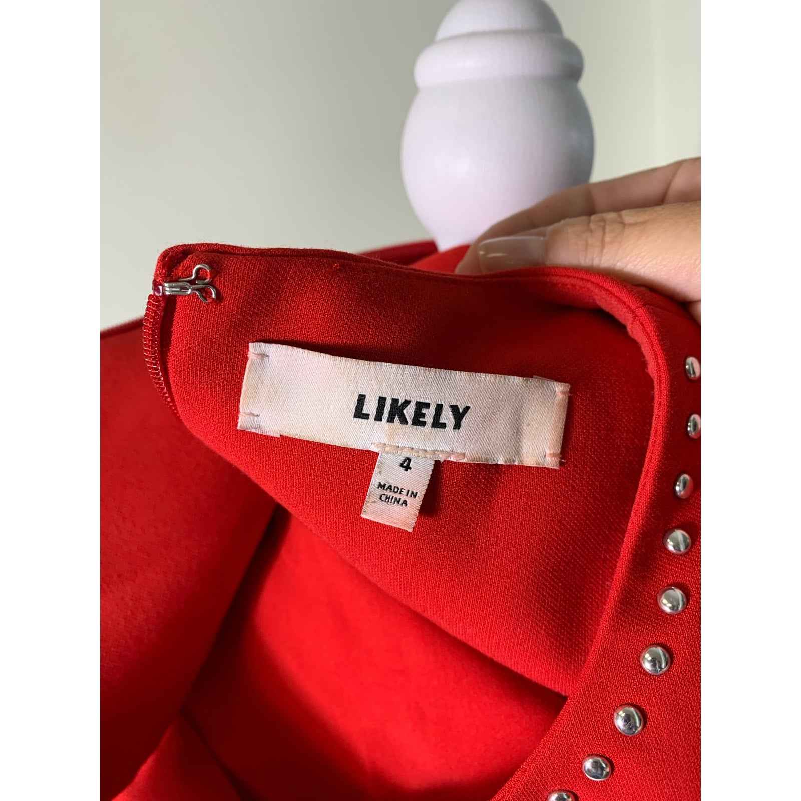 Likely Red Studded Bodycon Mini Dress Sz 4