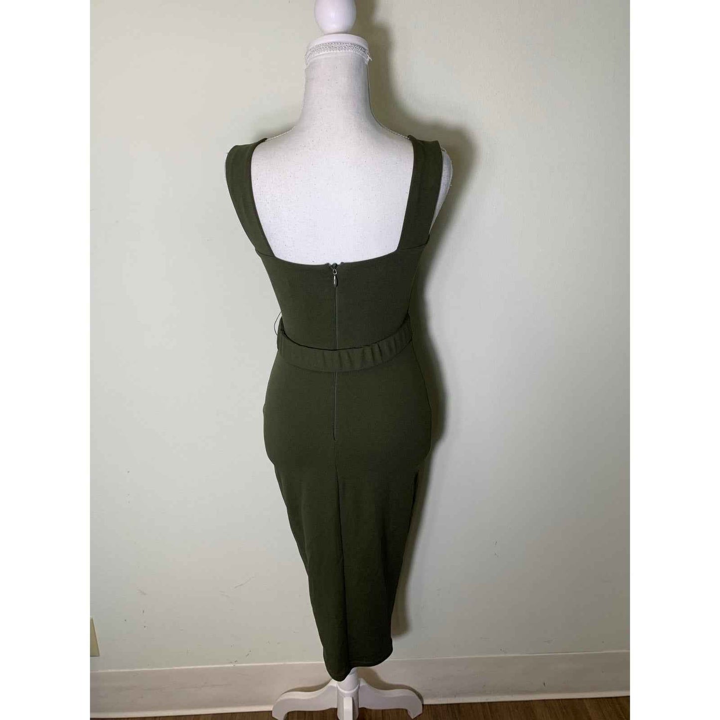 Nookie Dark Green Body Con Belted Midi Dress Sz S