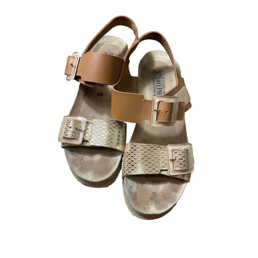 Mephisto Brown Tan Leather Wedge Sandal Sz 40