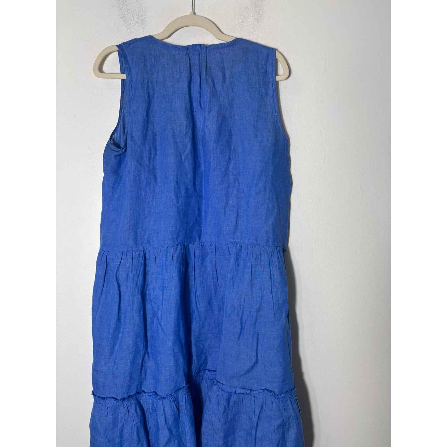 J. McLaughlin Blue Linen Sleeveless Tiered Dress Sz M