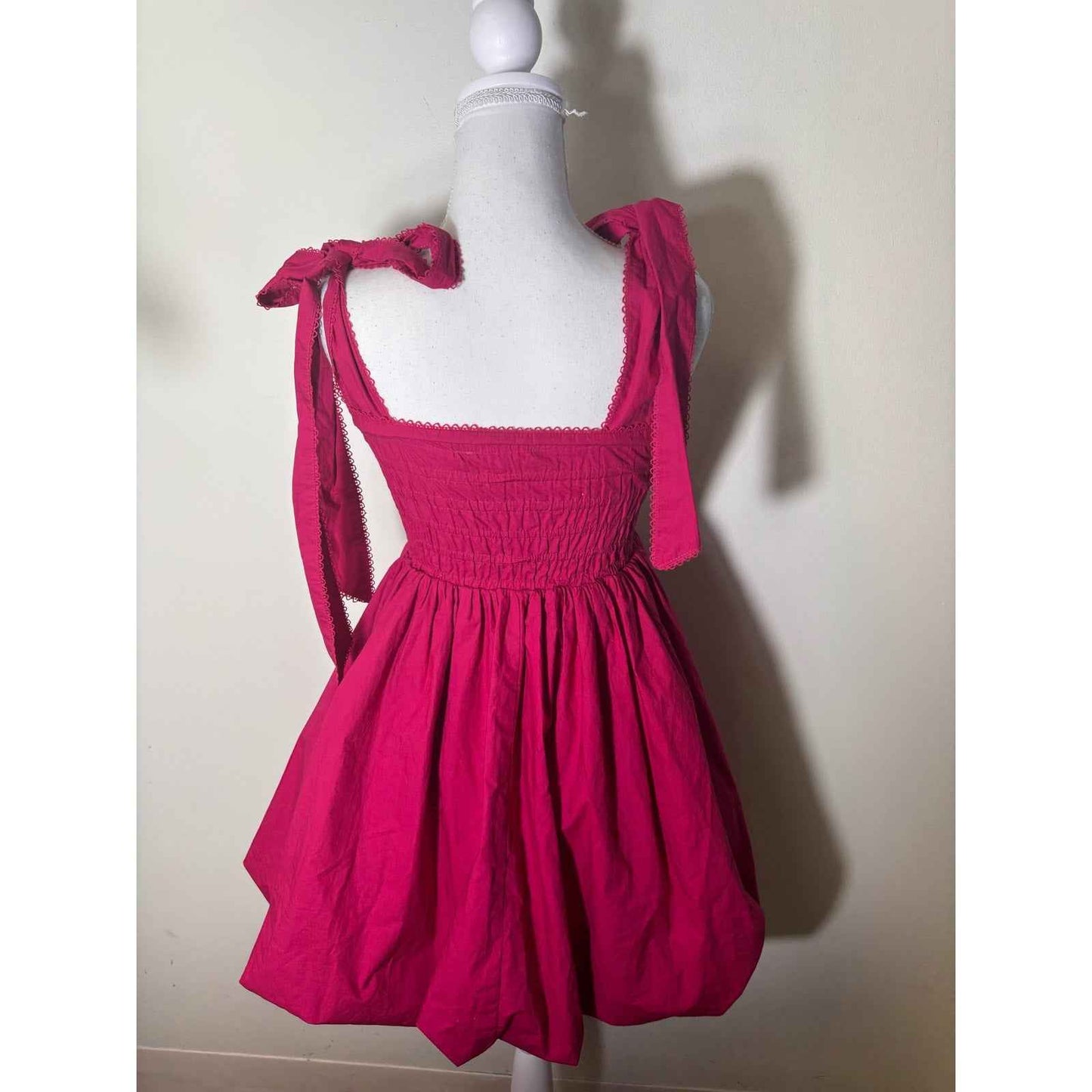 Love Shack Fancy Deep Pink Smocked Bodice with Bubble Skirt Sz S