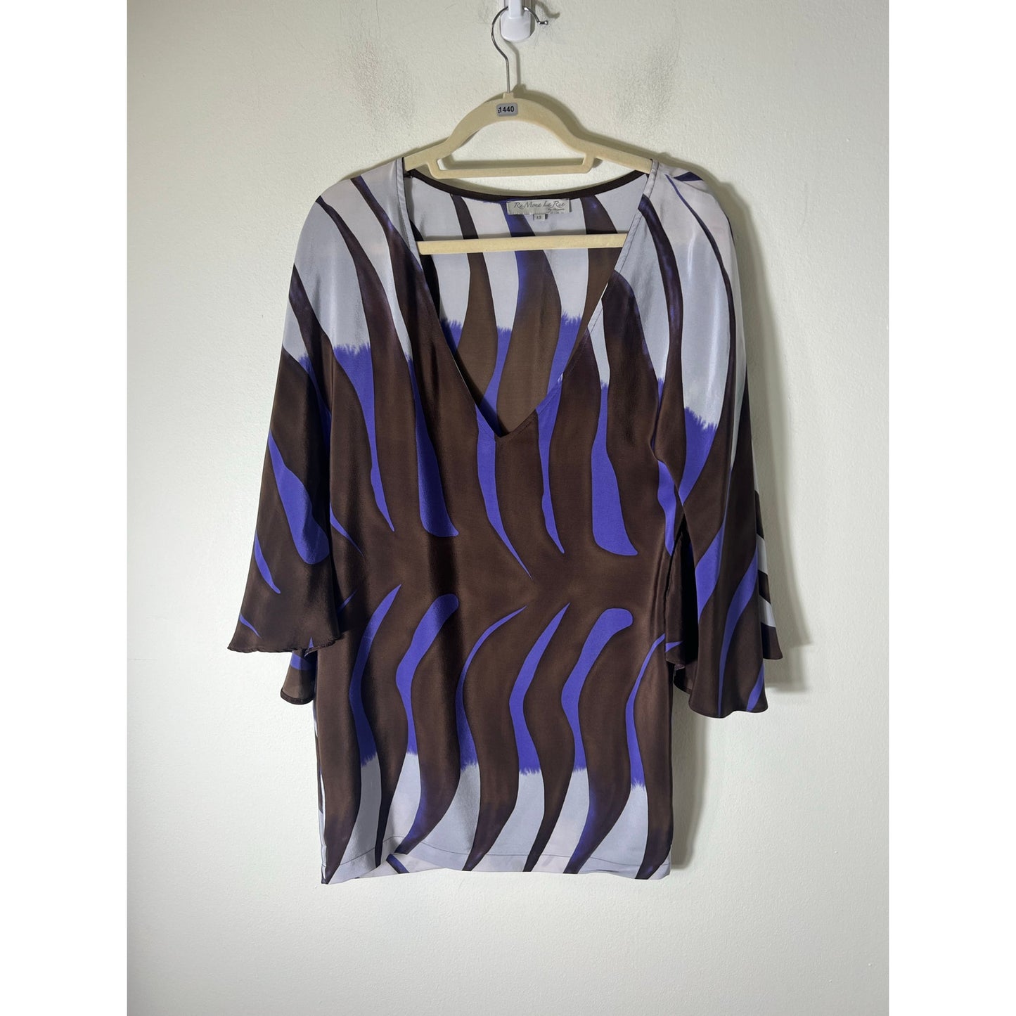 RaMona La Rue Brown Purple Silk V-Neck Tunic Mini Dress Sz XS