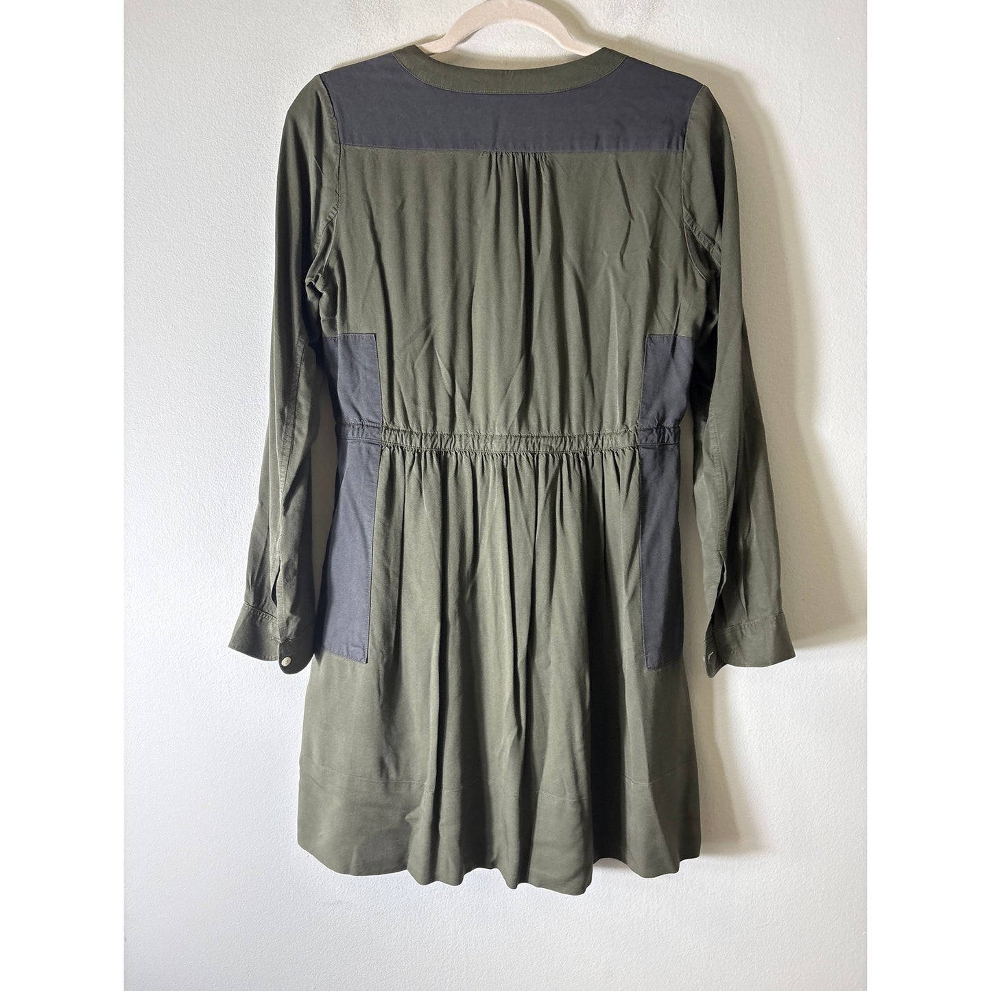 Gap Green and Gray V Neck Drawstring Waist Mini Dress Sz 2P
