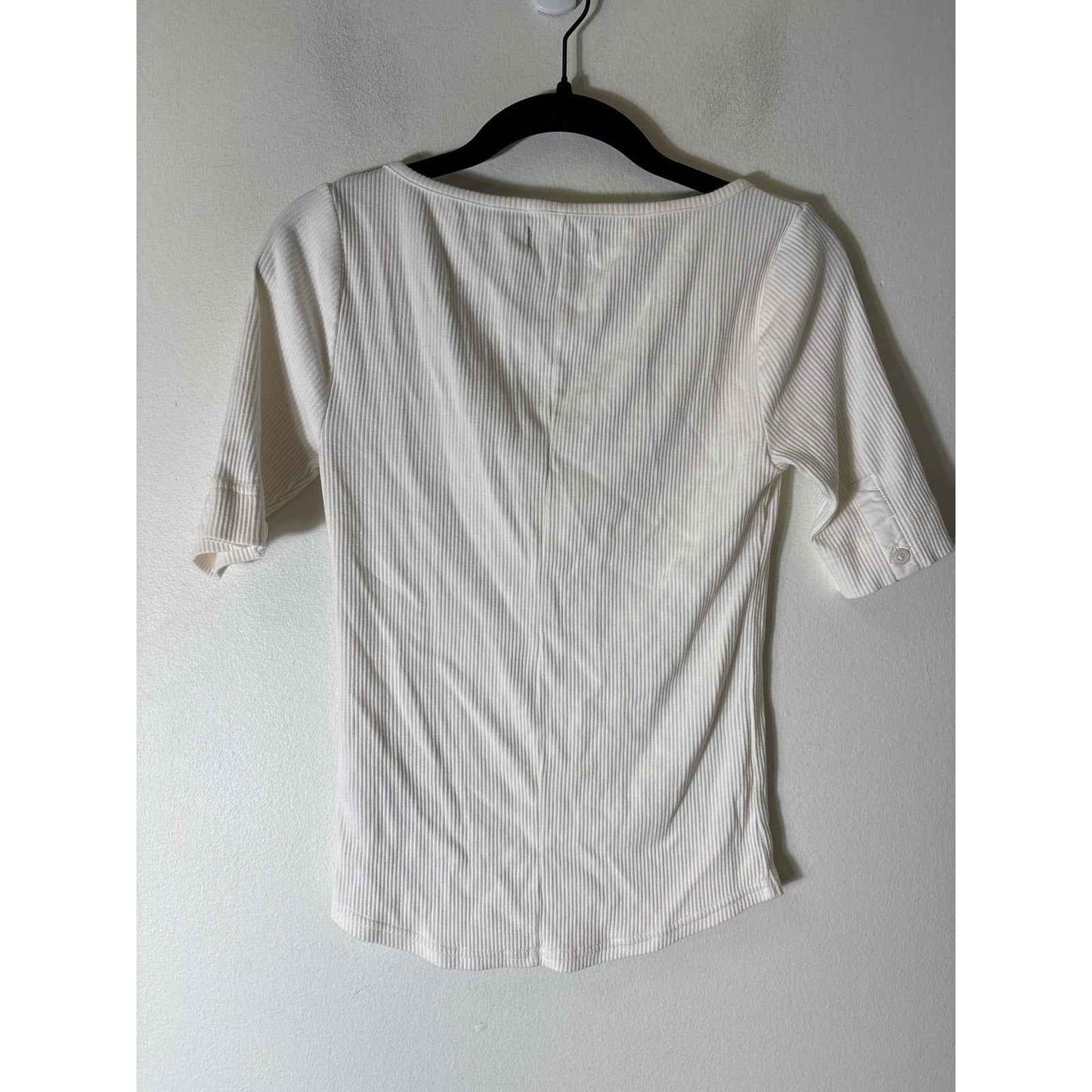 J.Crew White Ribbed Henley Shirt Sz S