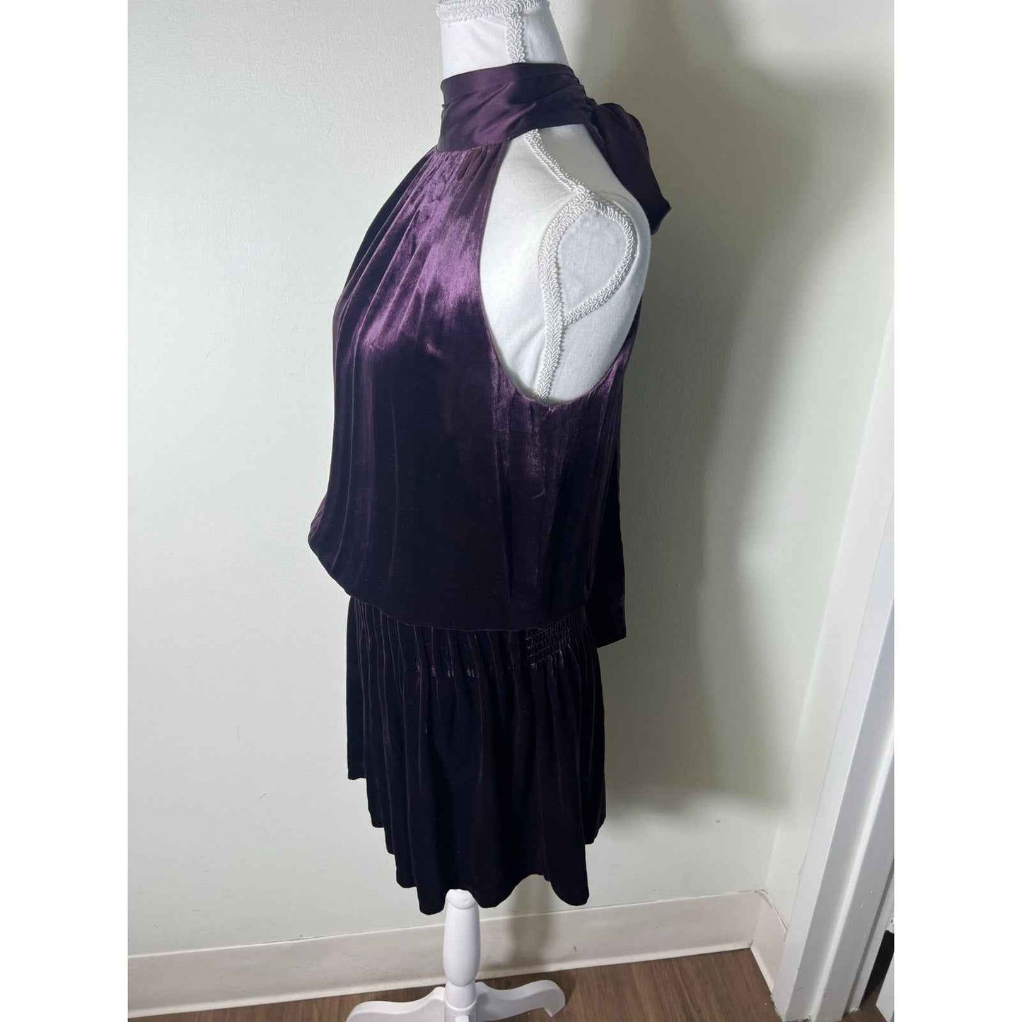 Ramy Brook Purple Velvet Halter Neck Dress Sz S