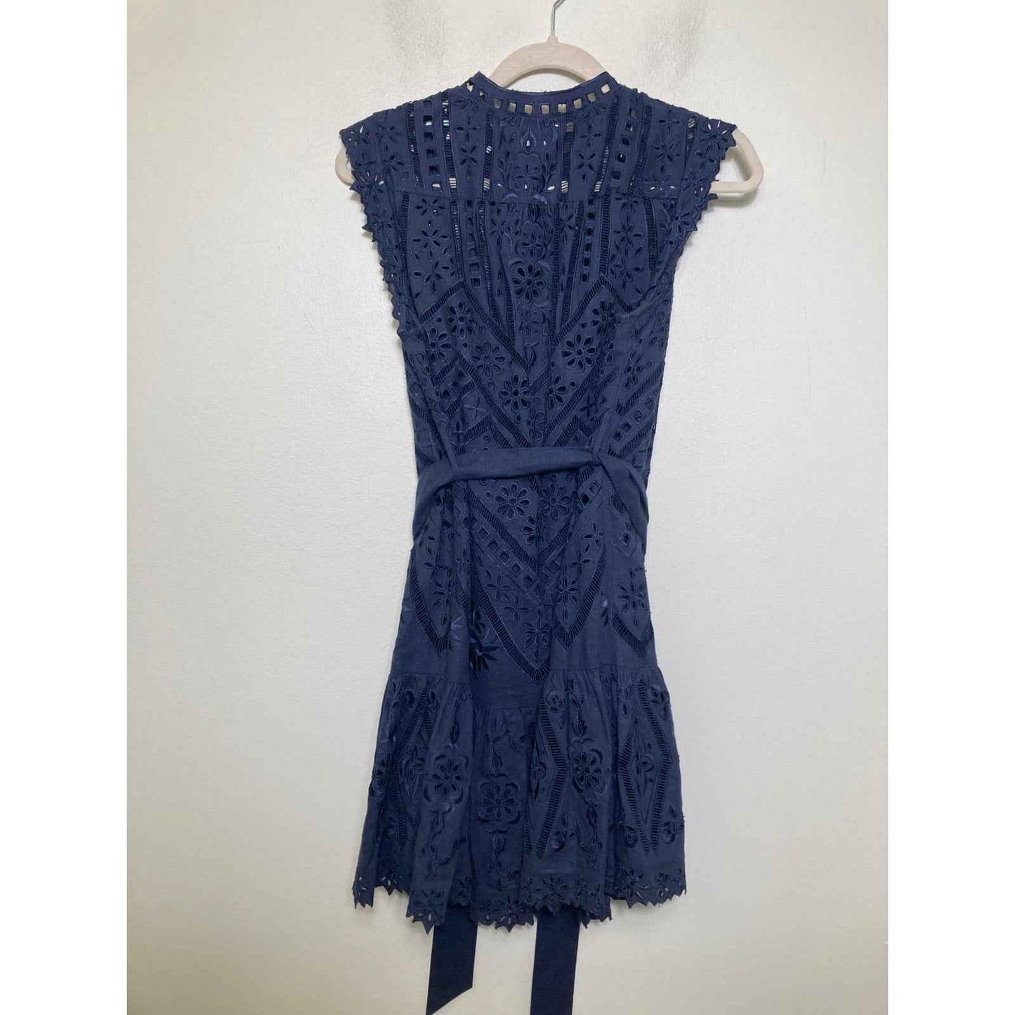 Christy Lynn Navy Sleeveless Drop Waist Eyelet Dress Ties at the Waist Sz M