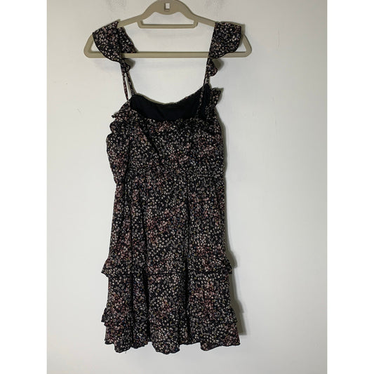 The Pants Store Black Floral Ruffled Mini Dress Sz M