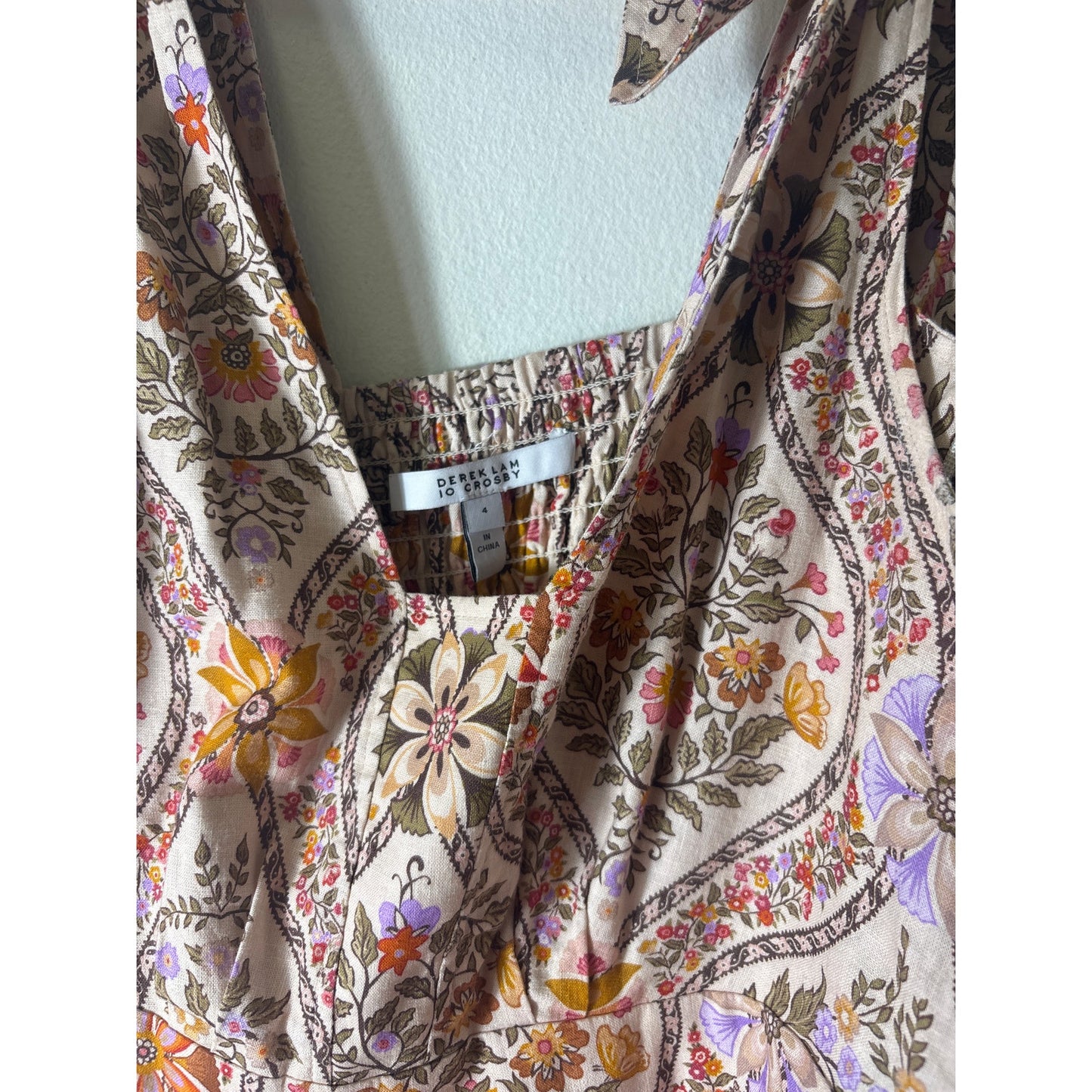 Derek Lam Orange and Pink Floral Shoulder Tie Maxi Dress Sz 4