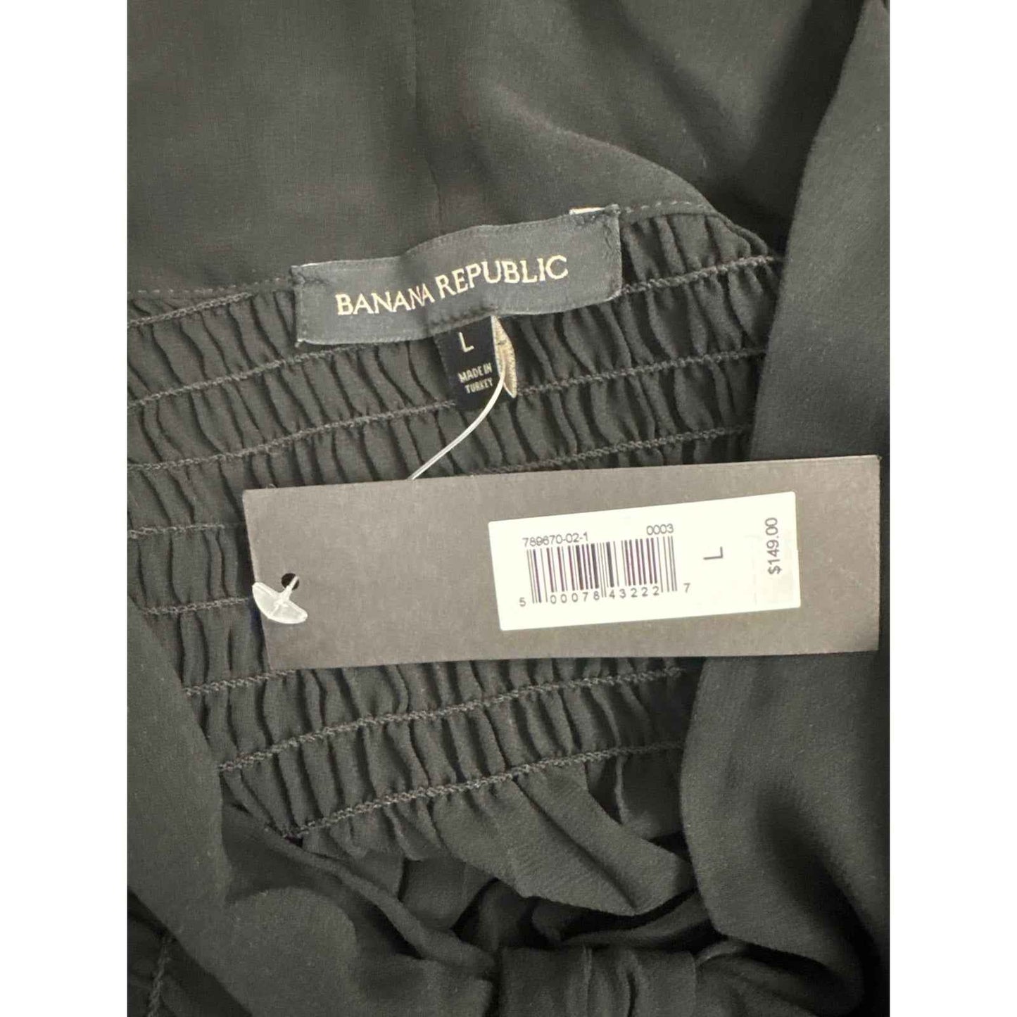 NWT Banana Republic Black Pleated Sheer Tie Neck Blouse Sz L