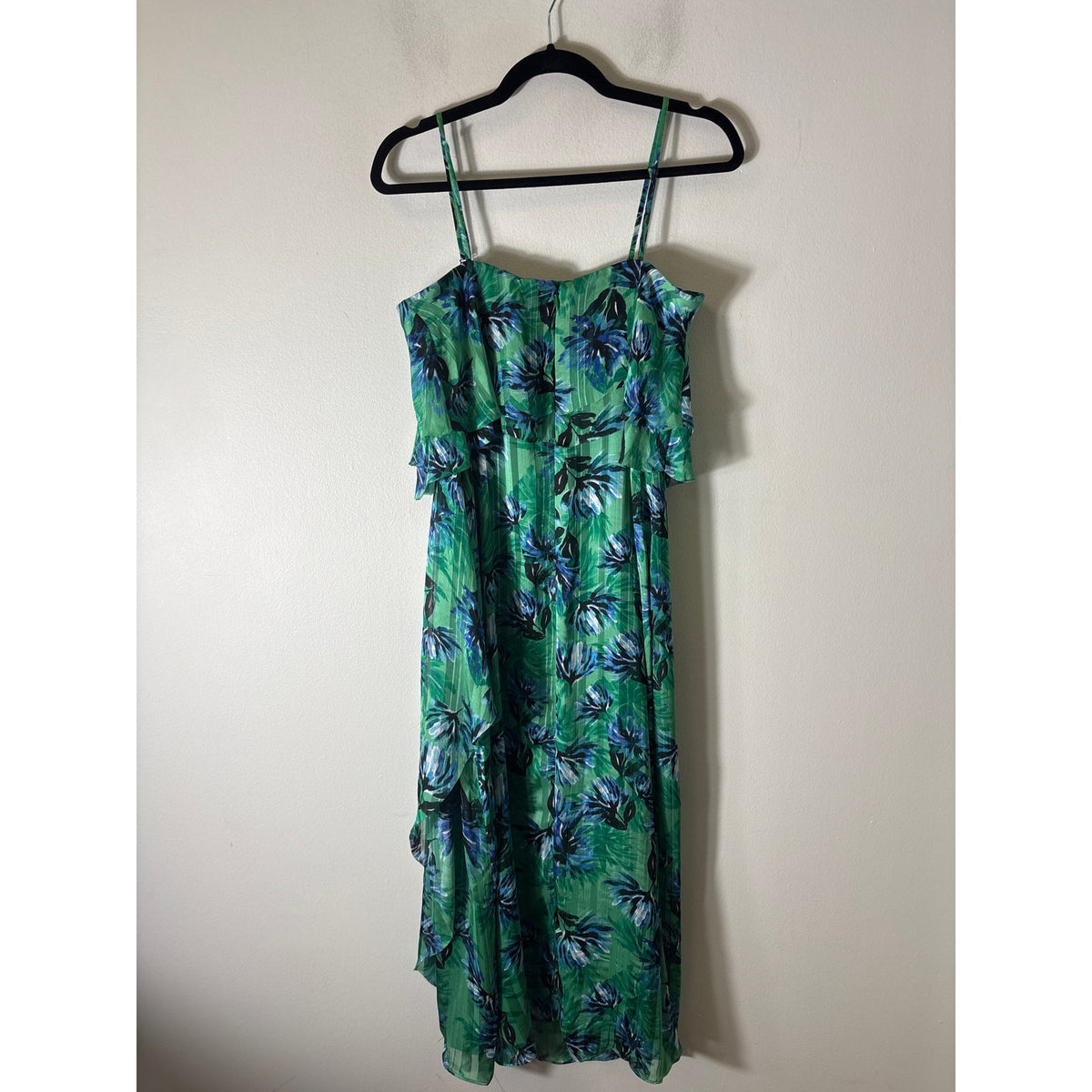 Banana Republic Green Blue Floral Spaghetti Strap Flowy Maxi Dress Sz 10