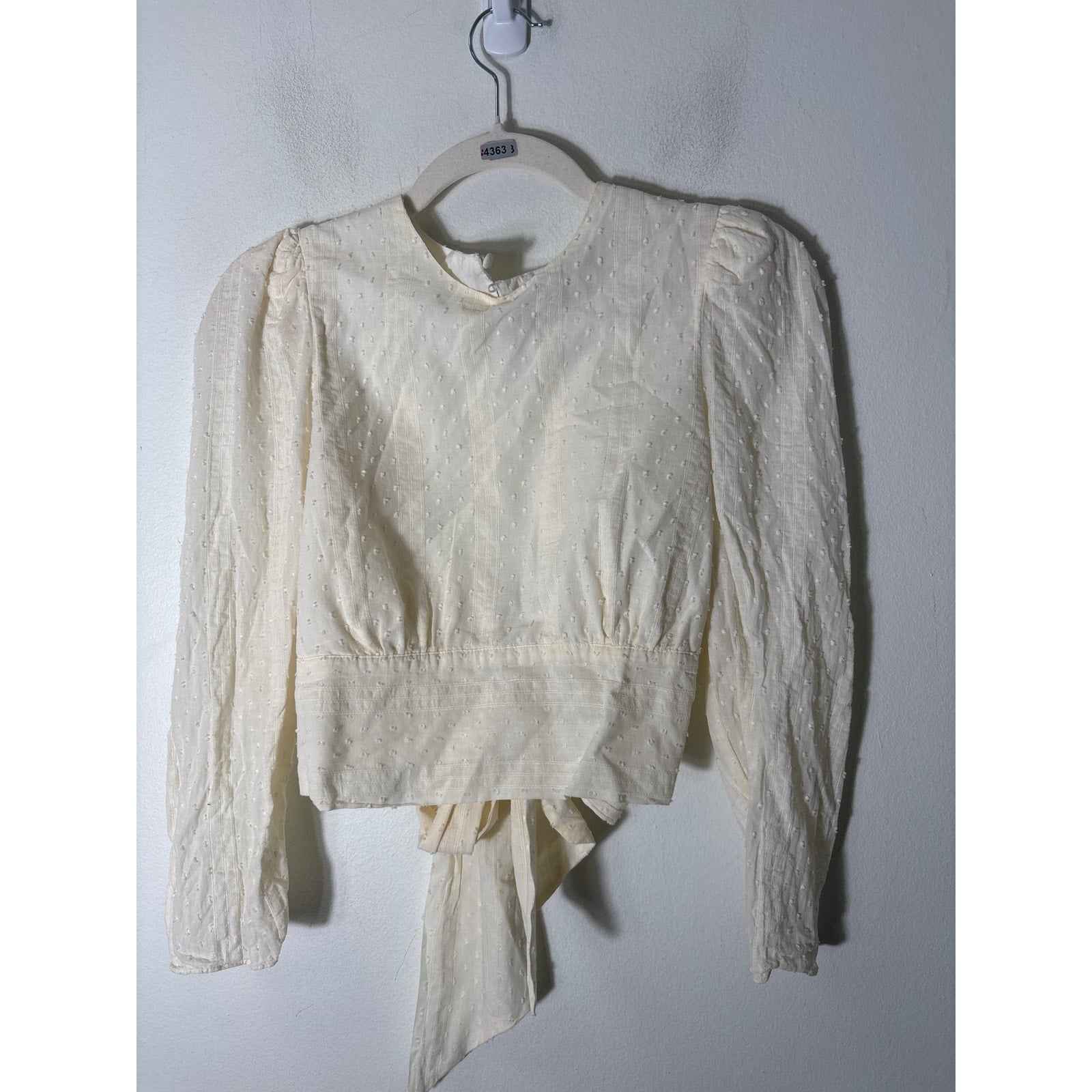 1. State Off White Long Sleeve Cropped Tie Back Cotton Shirt Sz M