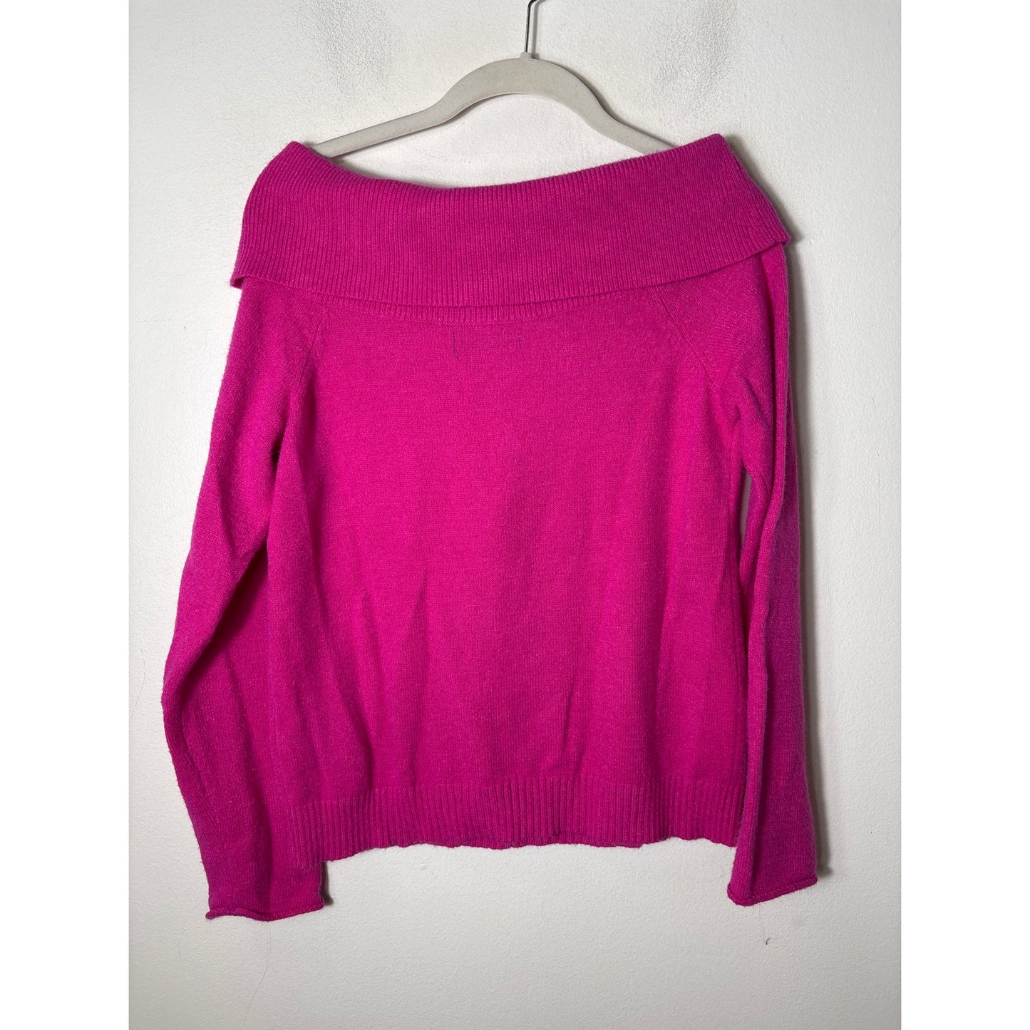 Anthropologie Hot Pink Off The Shoulder Long Sleeve Sweater Sz S