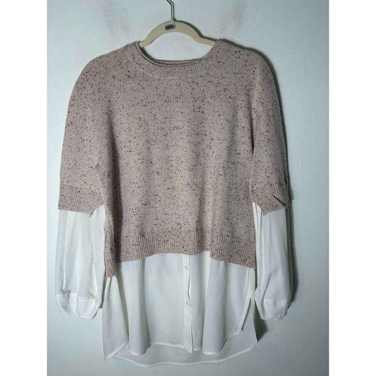 Brochu Walker Pink Speckled Long Sleeve Layered Knit Sweater Sz L