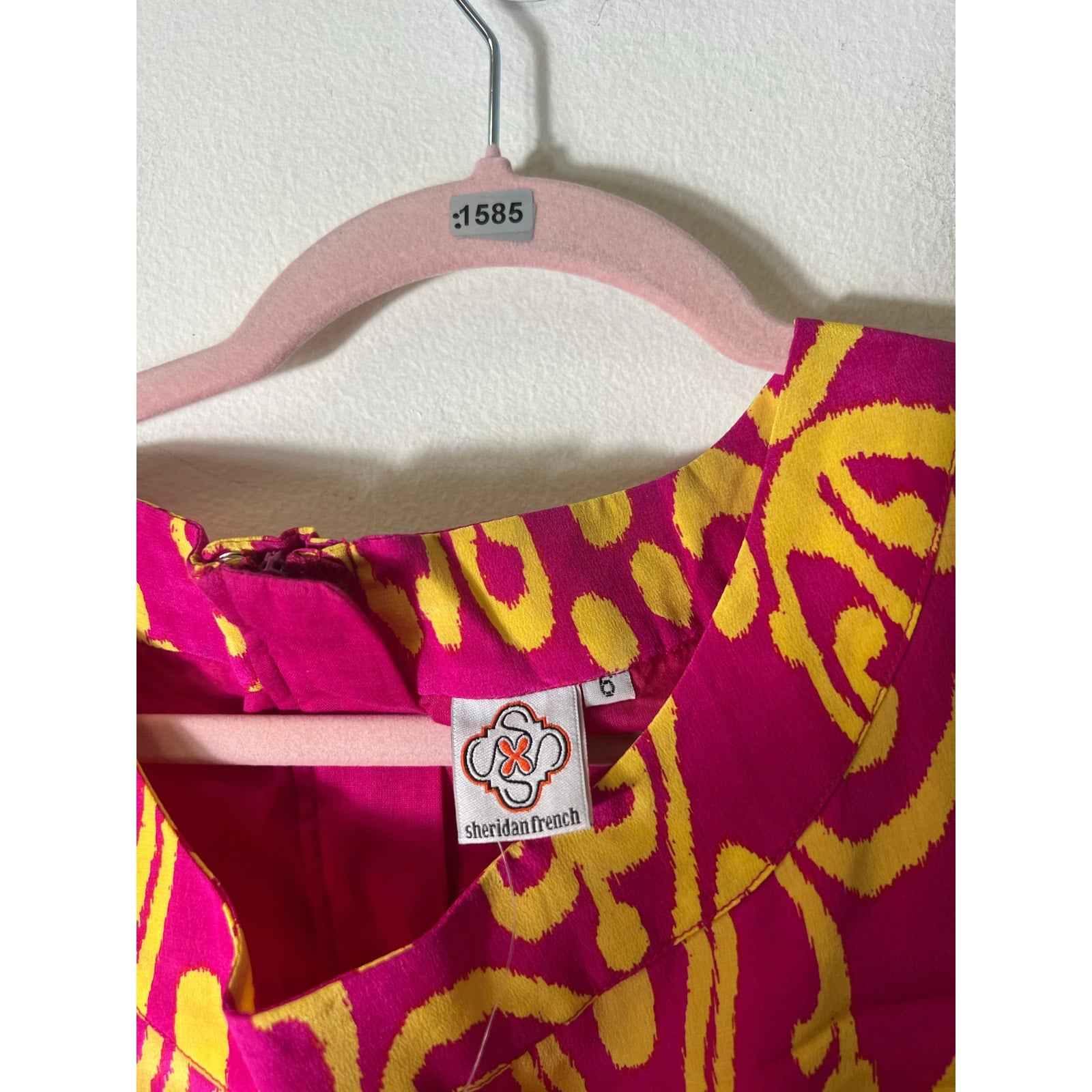 NWT Sherican French Hot Pink Yellow Short Sleeve Knee Length Shift Dress Sz 6