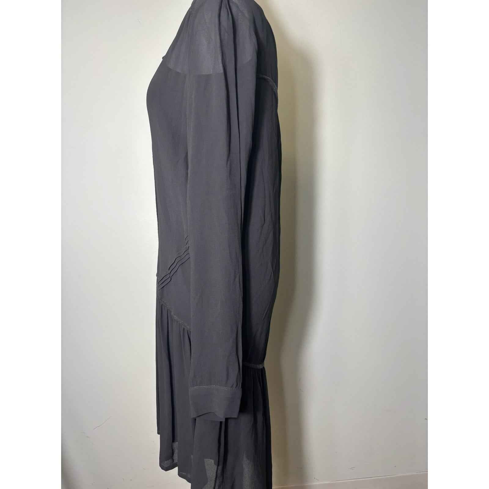Sita Murt/ Charcoal Gray Long Sleeve Sheer Drop Waist Dress Sz S