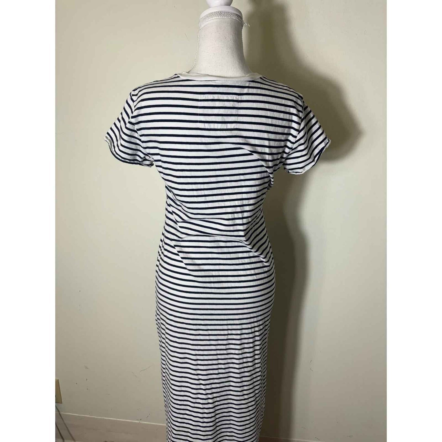Frank & Eileen Navy and White Stripe Cotton Knit Cap Sleeve Maxi Dress Sz XS