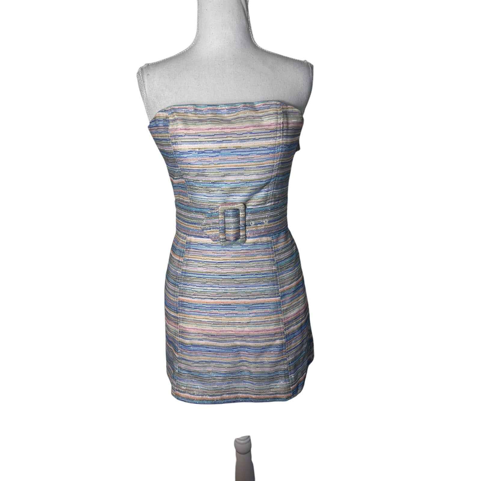 Amanda Upchard Multi Color Cocktail Belted Dress sz xs