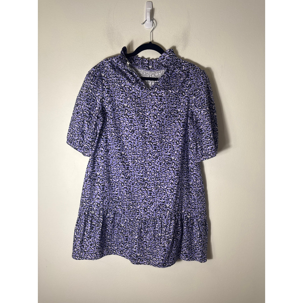 Tyler Boe Purple Cheetah Print Half Sleeve Cotton Knee Length Dress Sz S