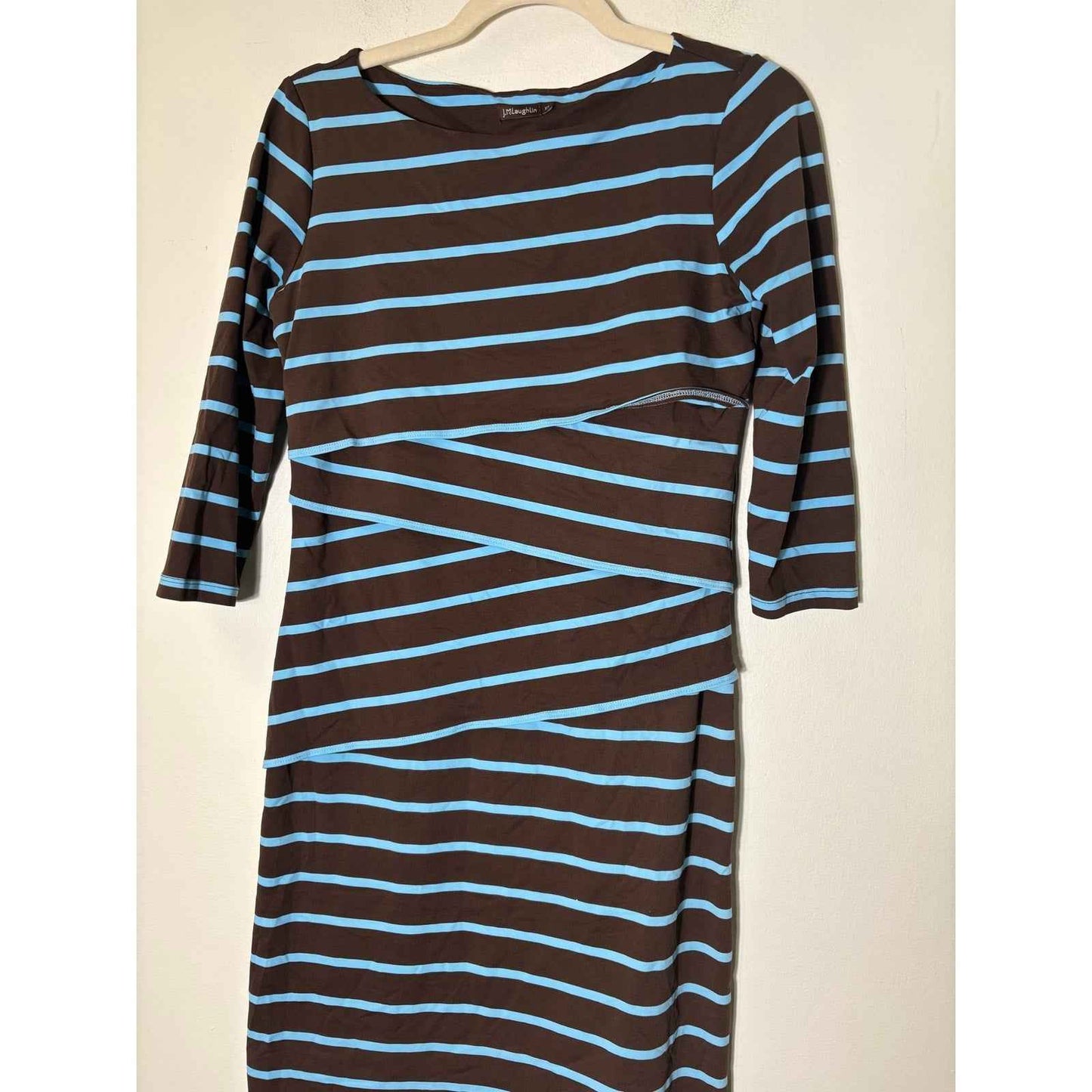 J. McLaughlin Brown with Blue Stripe Layered Dress Sz XS