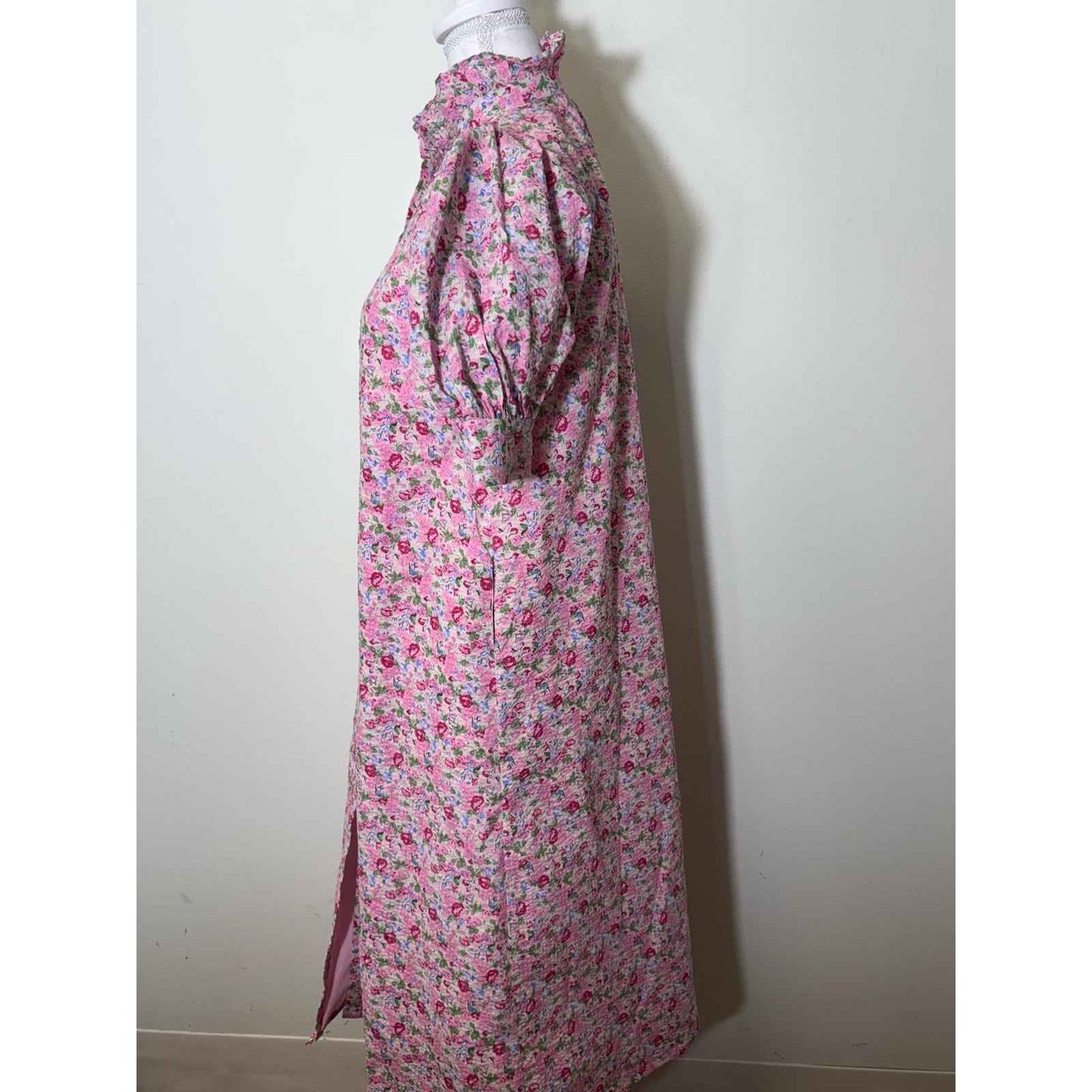 Hyacinth House Louisa Pink Floral Short Sleeve Button Up Maxi Dress Sz XXS