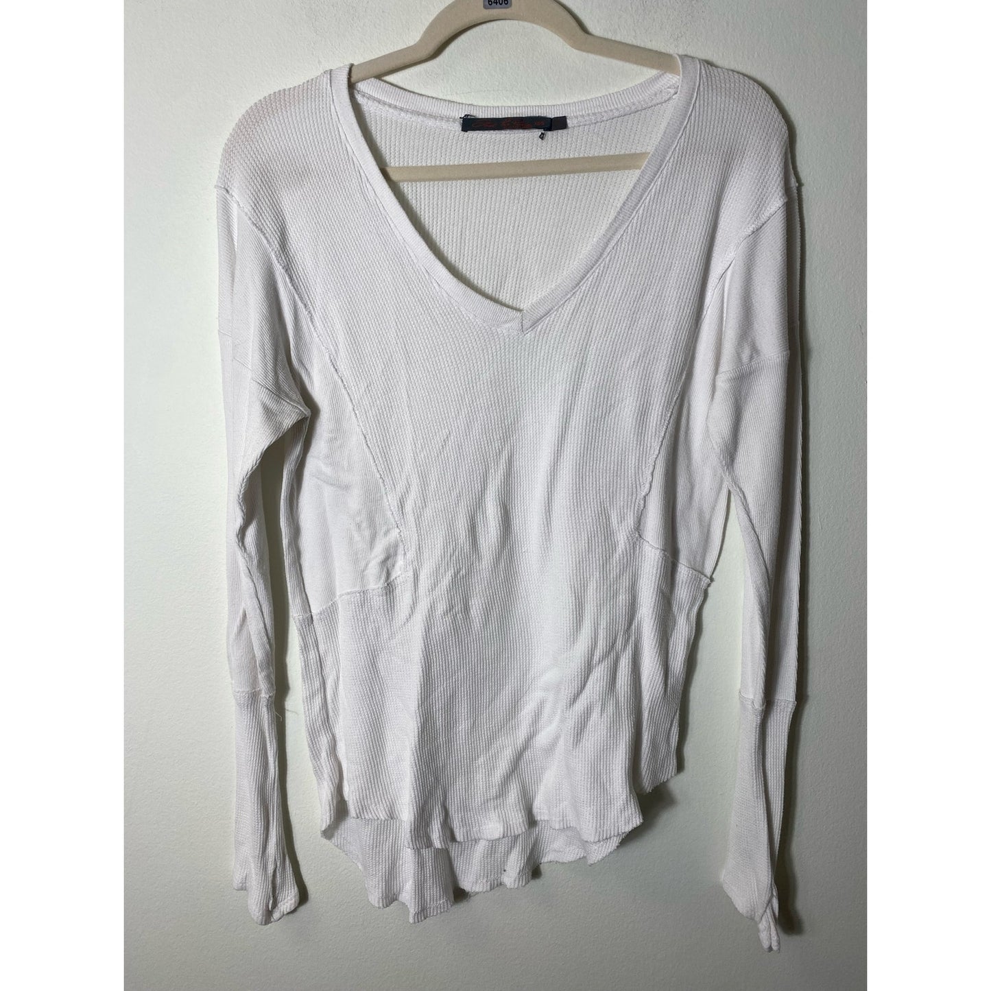 Feel the Piece White Waffleknit V-Neck Long Sleeve Shirt Sz XS/S