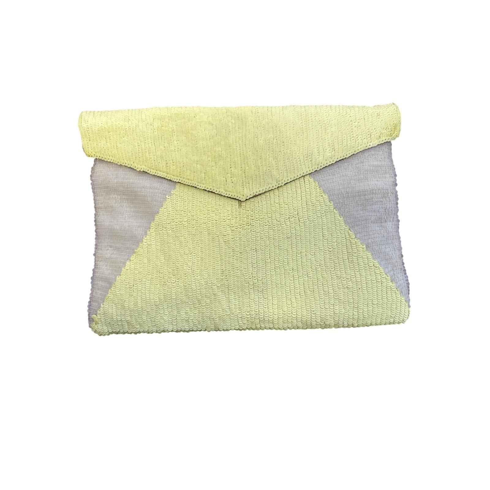 Hoss Intropia Yellow Sequin Foldover Clutch 13"x9"