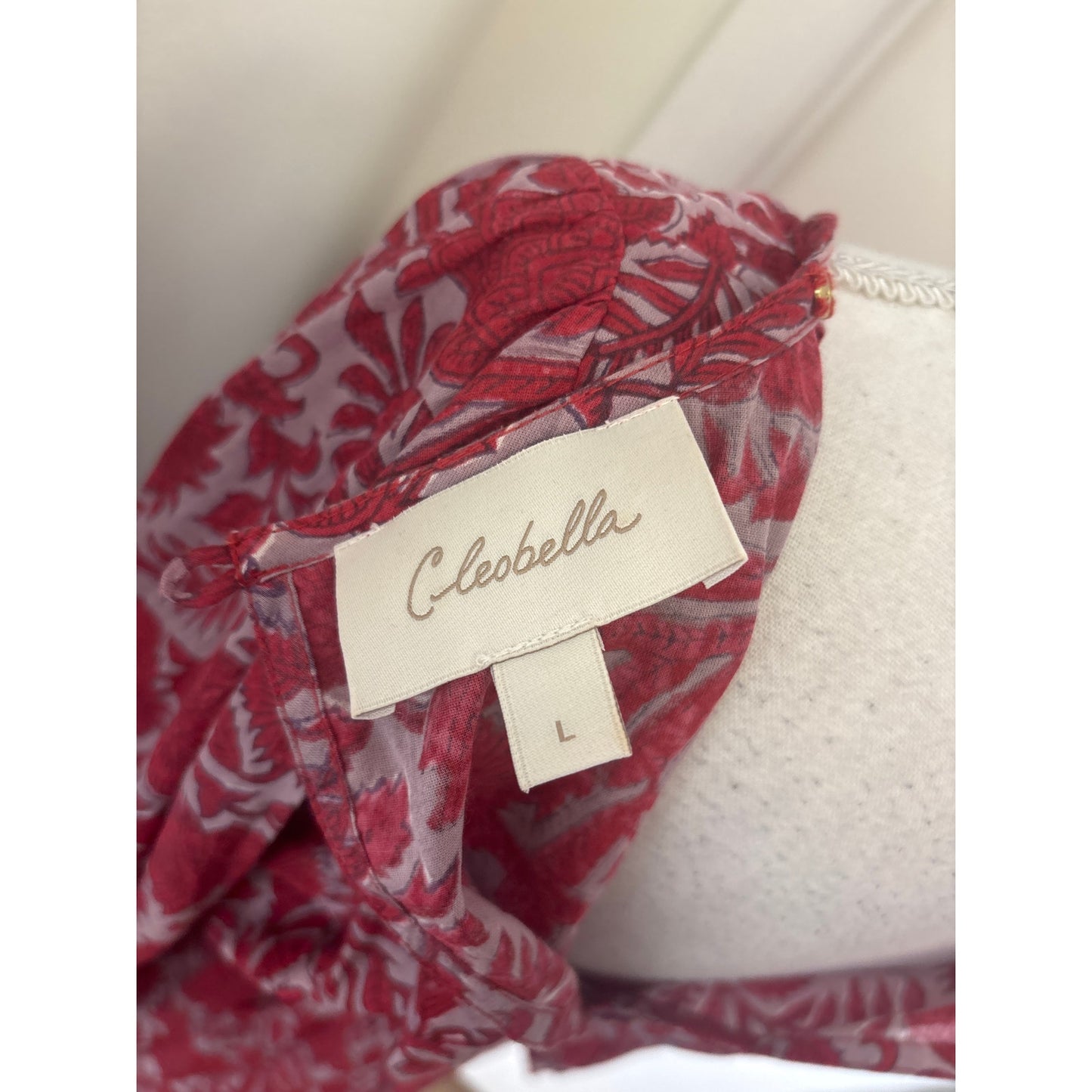 Cleobella Red Floral Block Print Mini Dress Sz L
