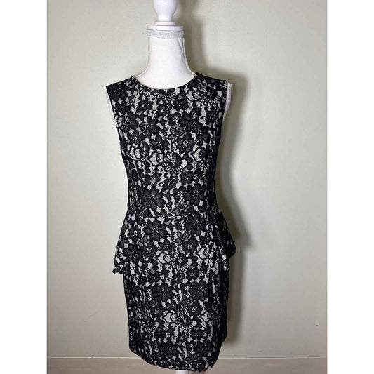 Shoshanna White Black Lace Peplum Knee Length Sleeveless Dress Sz 4