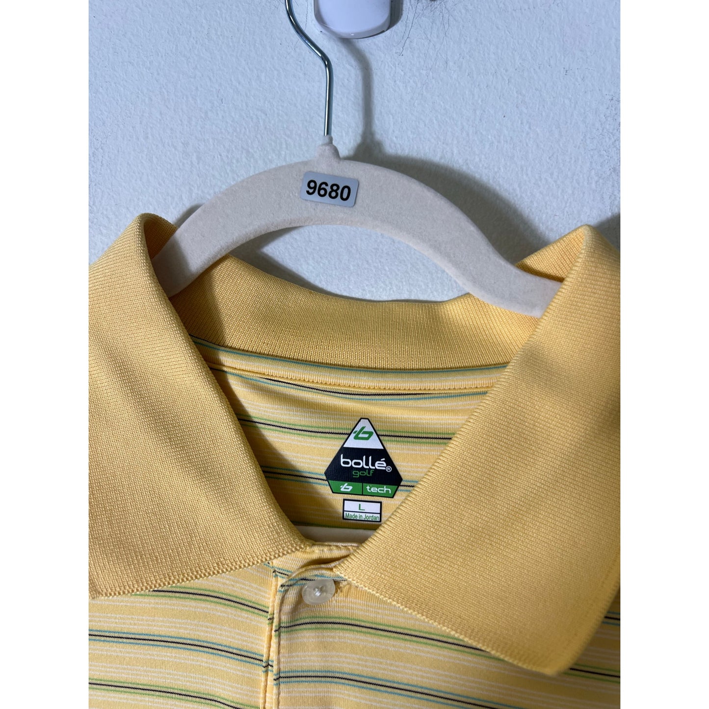 Bolle Mens Yellow Striped Golf Shirt Sz L