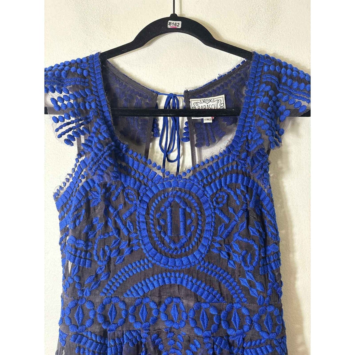 Baraschi Blue and Black Embroidered Mini Dress Sz 4