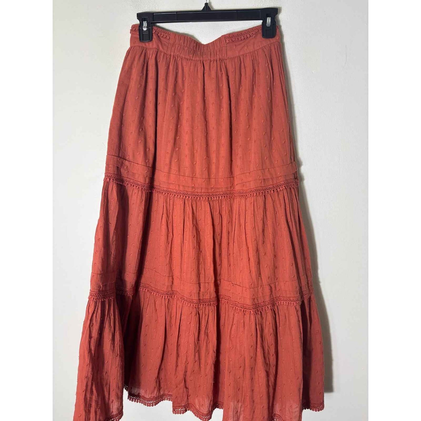 Allison New York Rust Colored Cotton Lined Side Zip Maxi Skirt Sz M