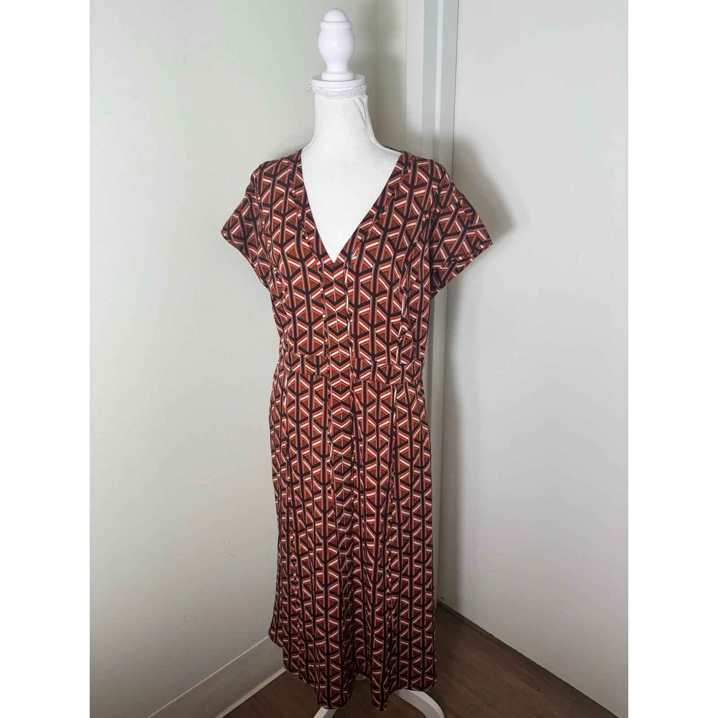 Diane Von Furstenberg Orange Geometric Maxi Dress Sz s