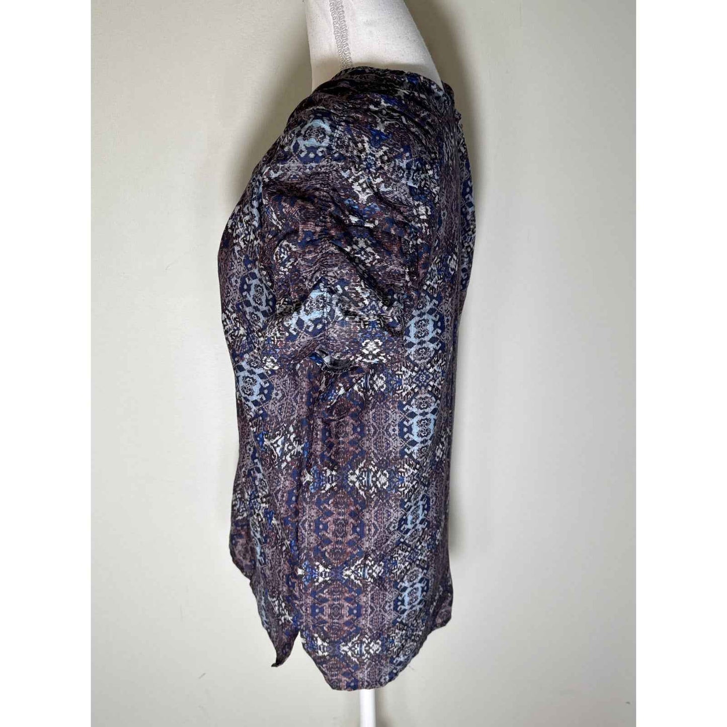 Billy Reid Blue Cap Sleeve Button Up V-Neck Shirt Sz S