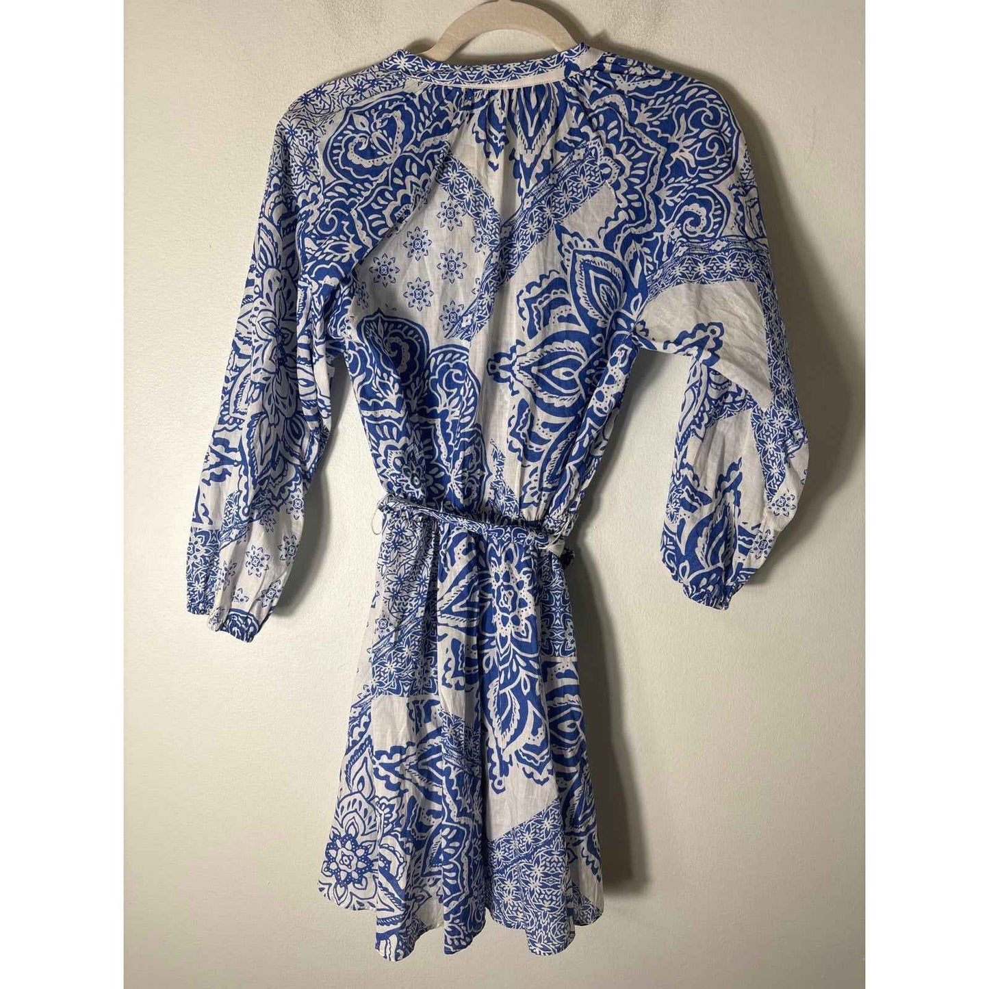 Zara Blue and White Tassel Tie Mini Dress Sz XS
