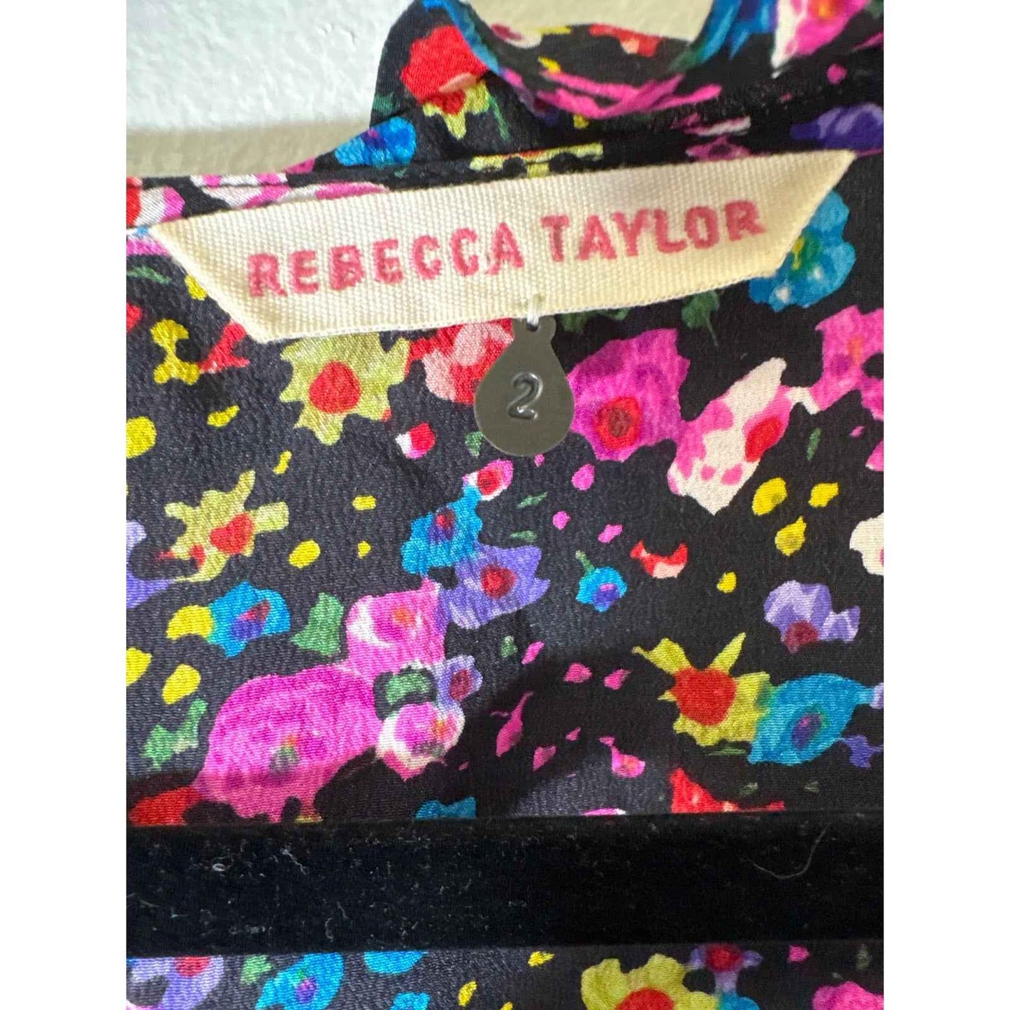 Rebecca Taylor Black Floral Sleeveless Silk Knee Length Dress Sz 2