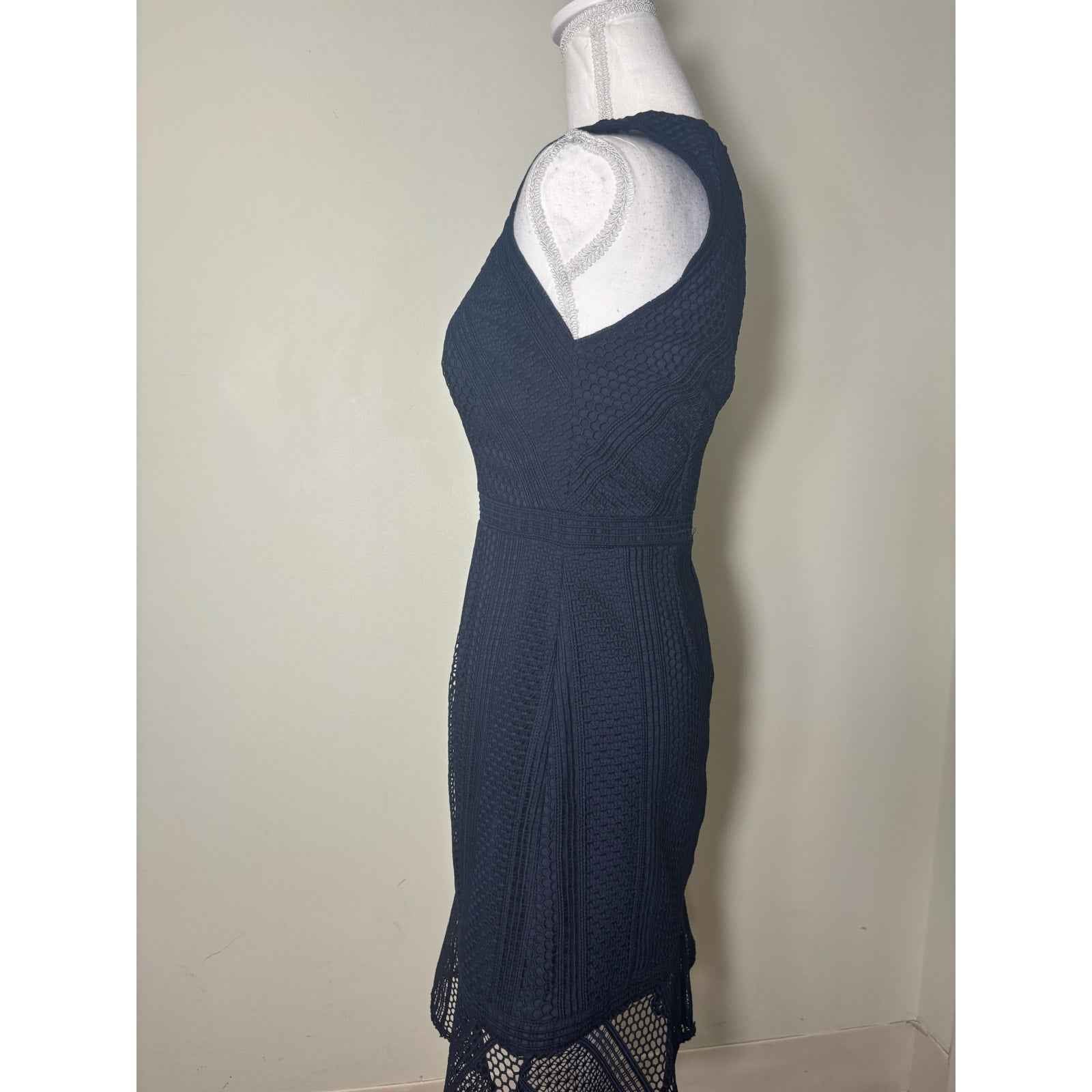 Marie Oliver Navy Net Overlay Fitted Dress Sz 2