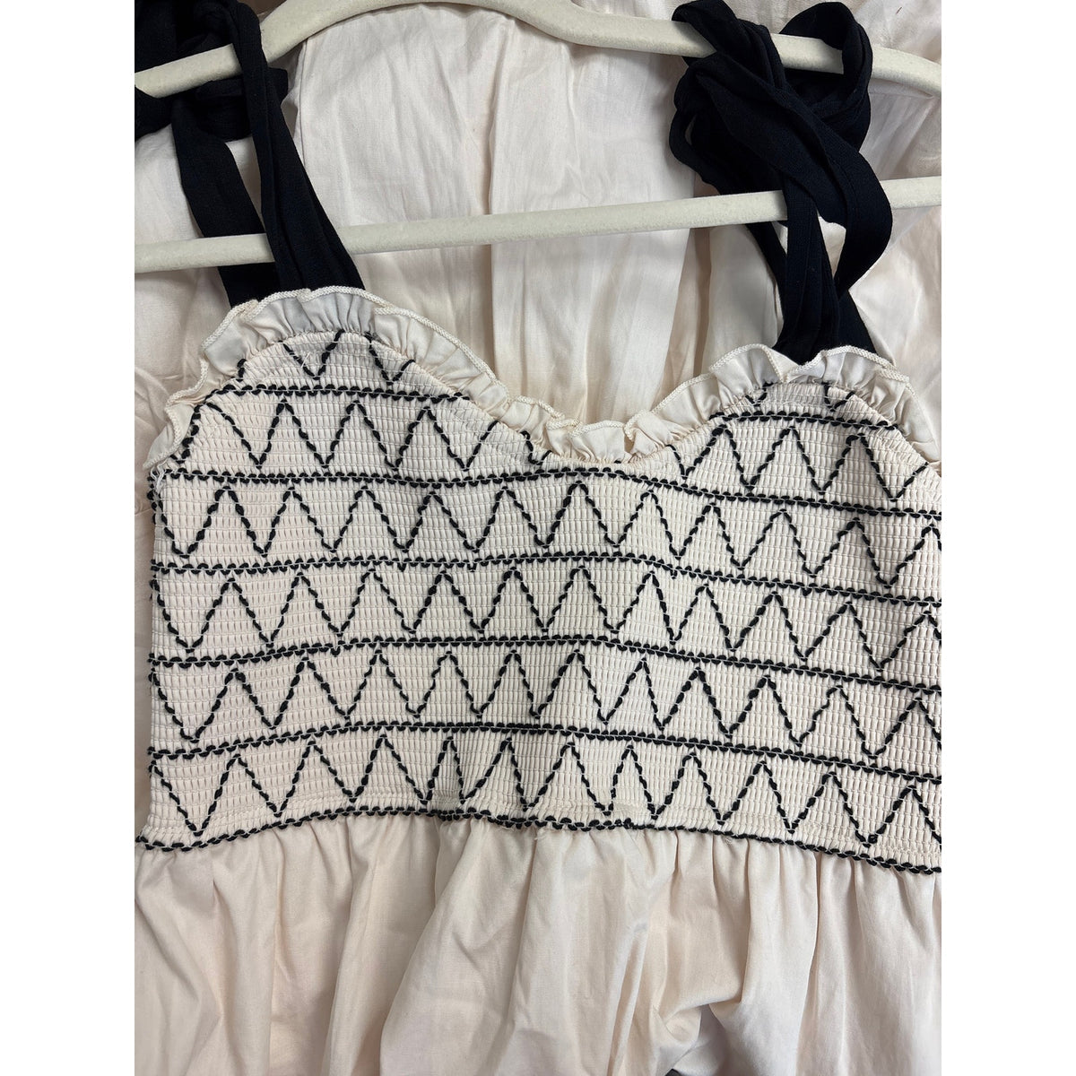 Trixxie Off White Black Cotton Summer Smocked Maxi Dress Sz S