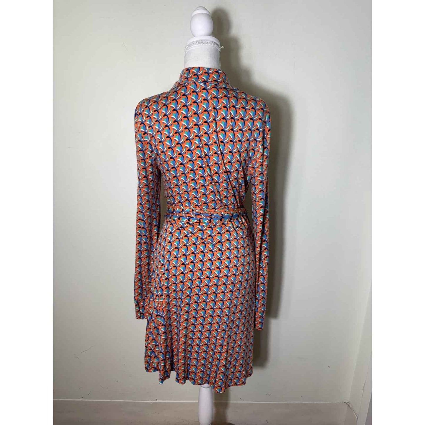 Diane Von Furstenberg Orange Long Sleeve Classic Knee Length Wrap Dress Sz M