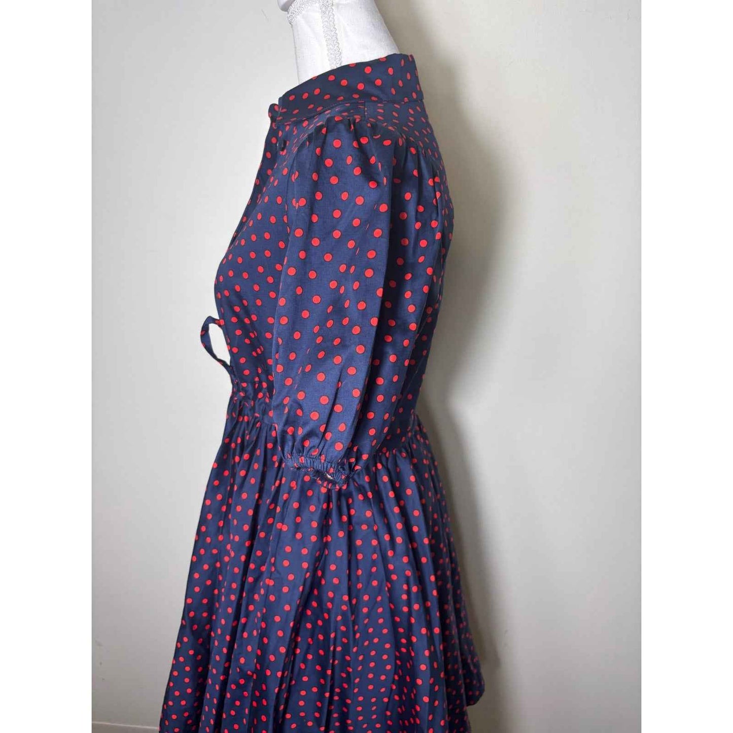 Kate Spade Navy Blue Red Polka Dot Puff Sleeve Mini Dress Sz XS