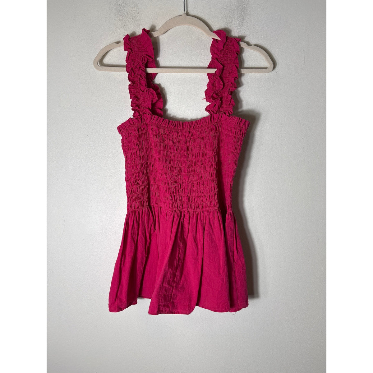 Lea and Viola Dark Pink Smocked Peplum Cotton Top Sz M