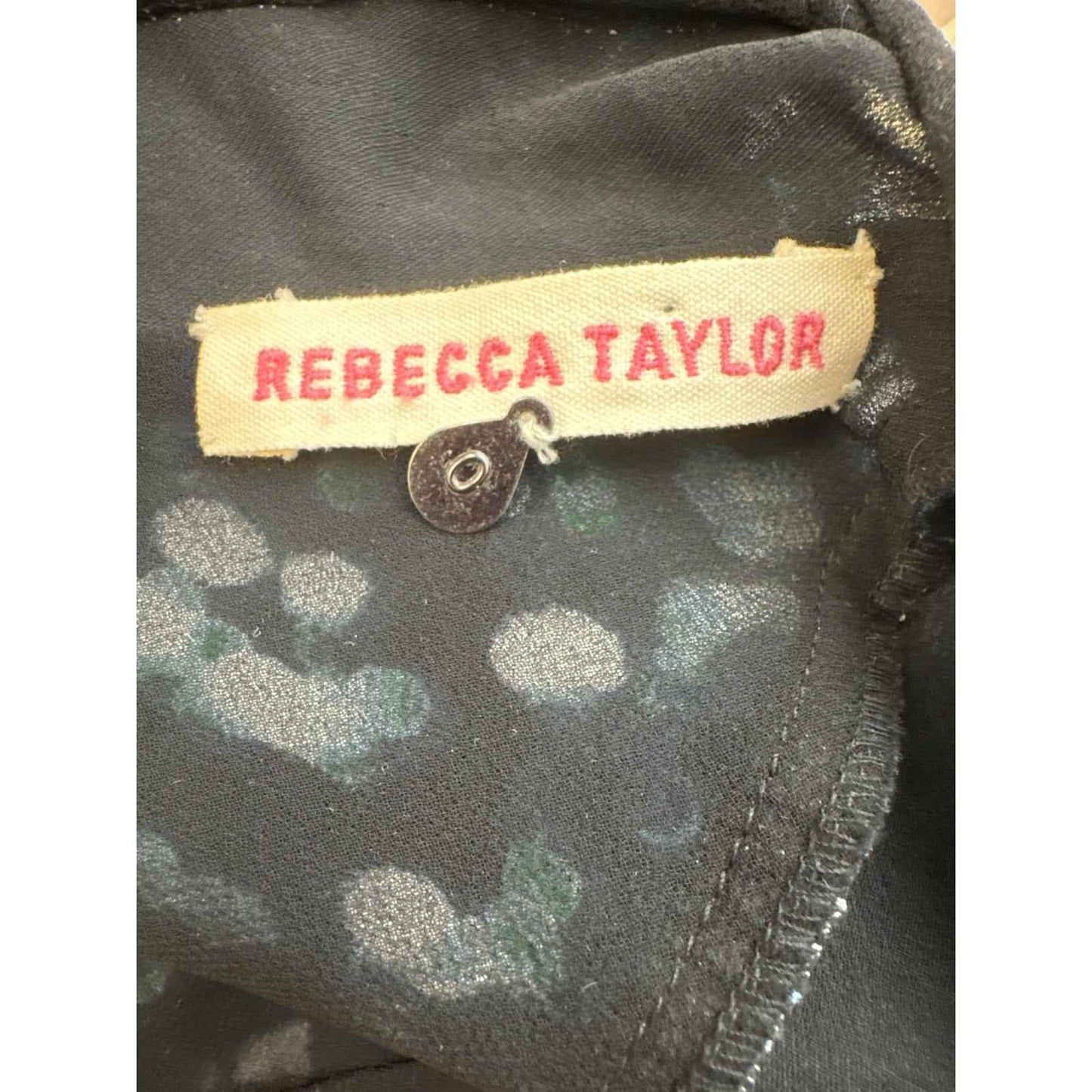 Rebecca Taylor Black Green Print Sleeveless Peplum Cap Sleeve Top Sz 0
