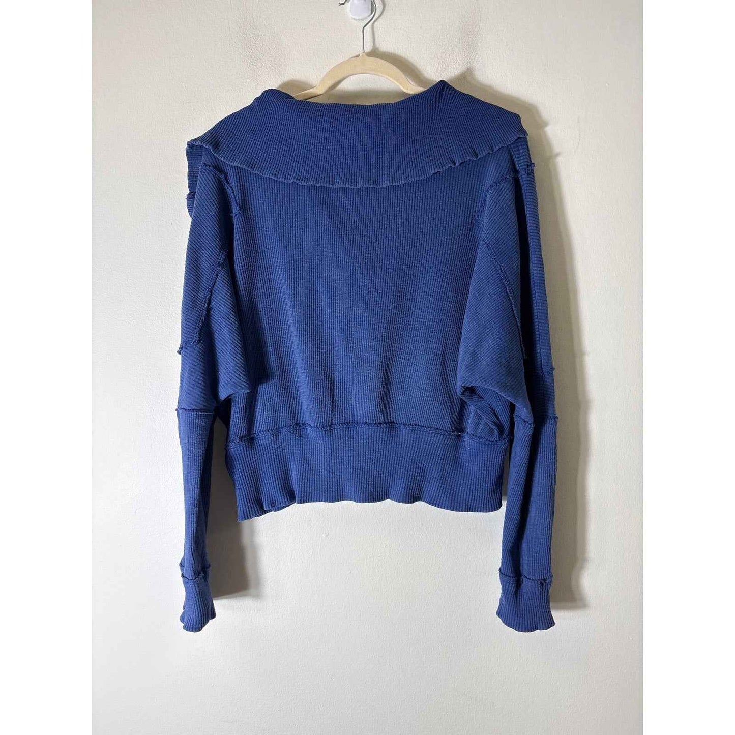 Free People Cobolt Blue Ripped V Neck Pullover Top Sz S